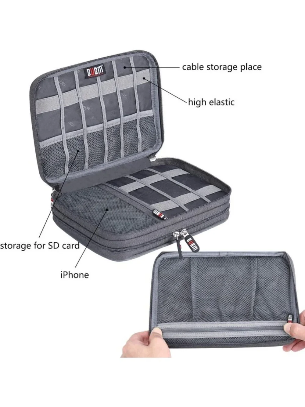Portable Electronic Cable Organizer Bag - Double Layer Travel Storage Pouch for